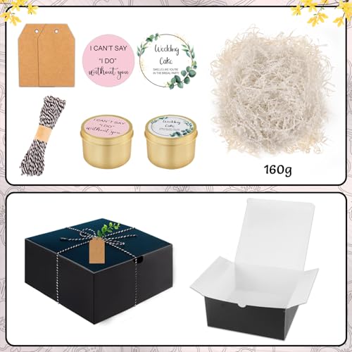 CITYCHALET 73Pcs Bridesmaid Gifts Set of 6 Black,Maid of Honor Proposal Gift Boxes Set,Cosmetic Bag Scented Candle Jewelry Box Metal Hair Clip Knot Bracelet Bachelorette Party Bridal Shower
