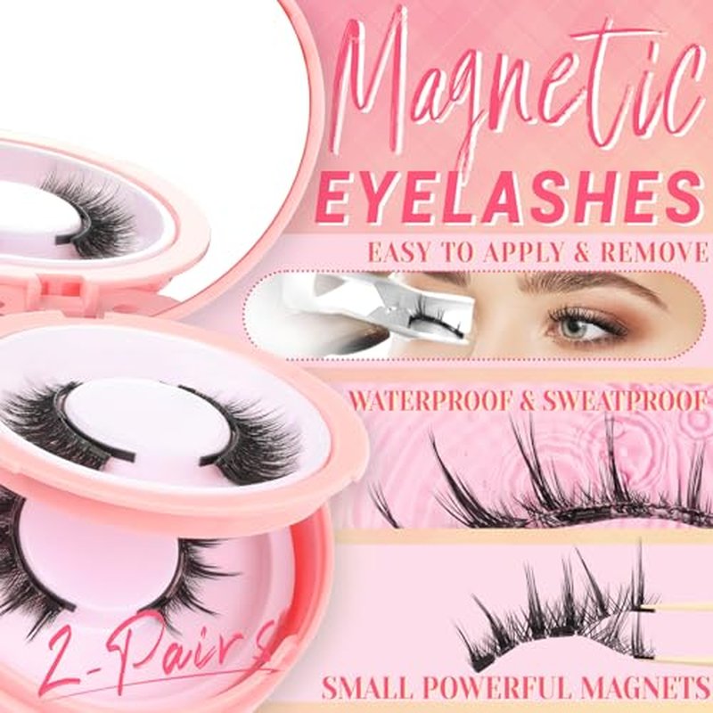 Ahrikiss Magnetic Eyelashes 2 Pairs Reusable Magnetic Lashes with Applicator Manga Lashes Natural Look No Glue Needed Lash Kit Wispy Cat Eye False Eyelashes with Magnets (M02+M03)
