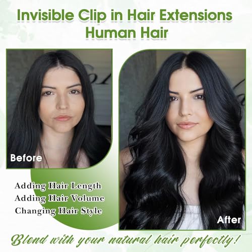 TOHASI Jet Black 1# 20-inch Human Hair Clip-in Extensions 8pcs Seamless Brazilian