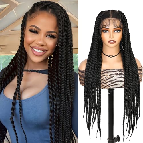 WIGER 360° HD Full Lace Twist Braided Wig for Black Women, 32in Jumbo Senegal Twist