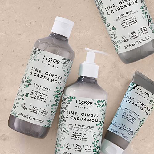 I LOVE Naturals Lime, Ginger & Cardamon Hand Wash, Natural Oils Of Cardamon, Ginger & Sage, Refreshing & Cleansing Formula, 100% Recycled Bottle & Vegan-Friendly 3 x 16.91 fl oz