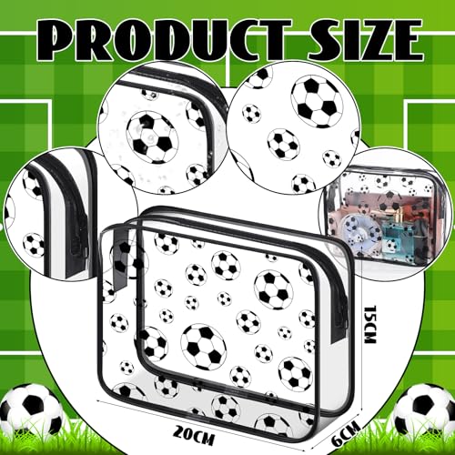 Kacctyen 20 Pcs Soccer Clear Makeup Gift Goodie Bags Bulk for Women Football Team Girls PVC Waterproof Cosmetic Bag for Soccer Accessories Mom Party Favors Supplies