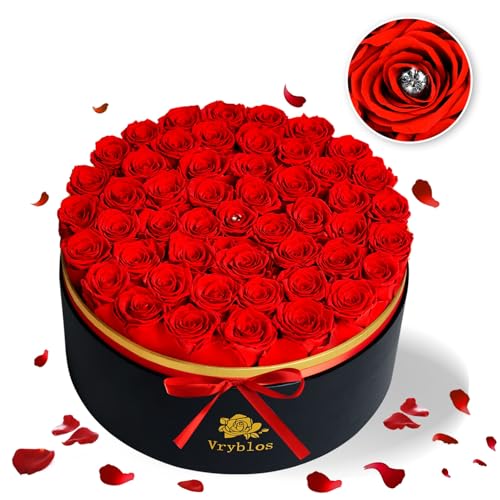 50 Red Preserved Forever Roses in Heart-Shaped Gift Box - Wedding Gift for Her - Variation of 50 Roses / Red 50 Roses