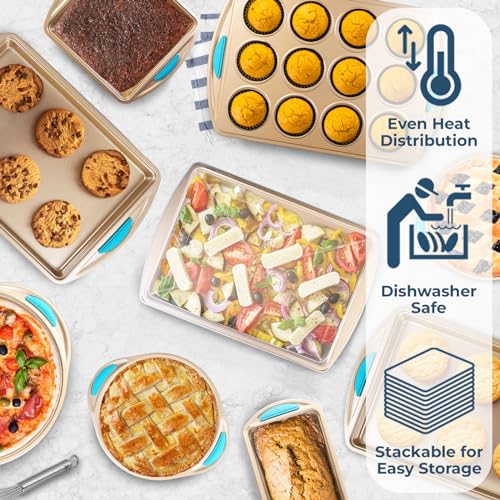 Perlli Blue 10-Piece Nonstick Bakeware Set with Cookie, Cake, Loaf & Pizza Pans
