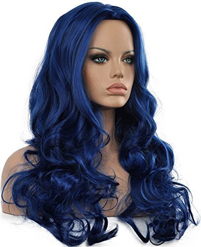 Blue Wavy Heat-Resistant Synthetic Wig for Women - Long Curly Cosplay & Party Hair