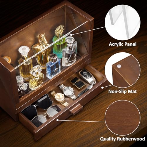 Miratino Cologne Organizer for Men, Wood Cologne Stand with Drawer, Large Capacity Cologne Shelf with Cologne Holder Display