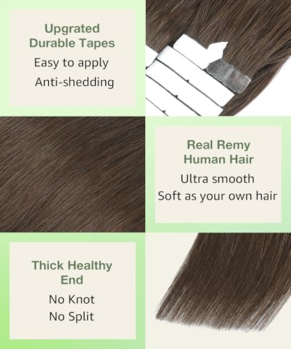 14 Inch Human Hair Tape-in Extensions - #4 Medium Brown, 20pcs 50g, Straight, Reusable, Easy Application