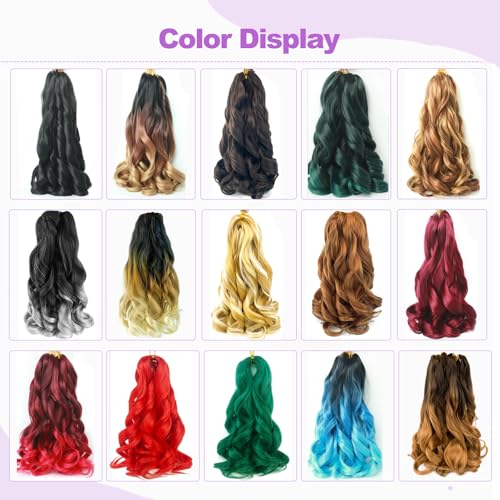 Paraglame 8-Pack Ombre Blue French Curly Braiding Hair 12 Inch Synthetic Bouncy Hair