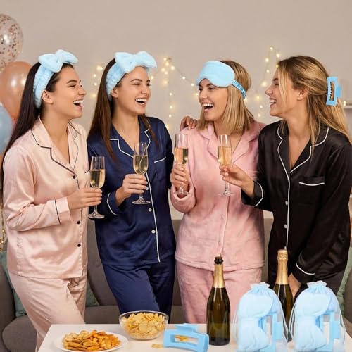 Wavyknot Blue 48-Piece Spa Party Supplies Set with Headbands Eye Masks & Claw Clips