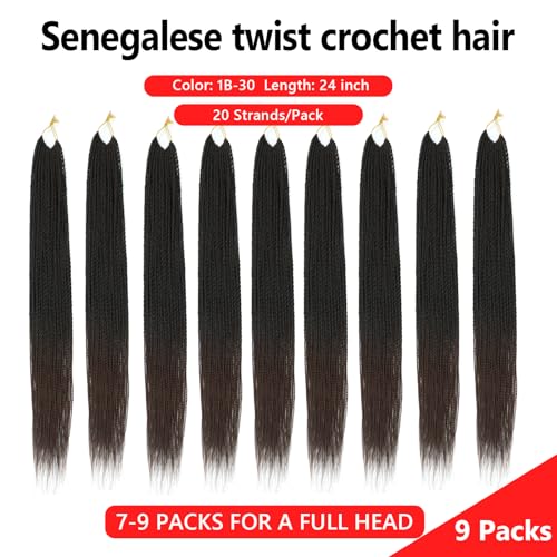 FIRSTCYH HAIR Senegalese Twist Crochet Hair 24 Inch Boho Style 9 Packs T1B/30
