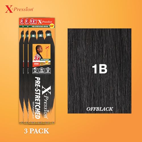 Sensationnel X-Pression Pre-Stretched Braids 3 Pack 58in OffBlack 1B