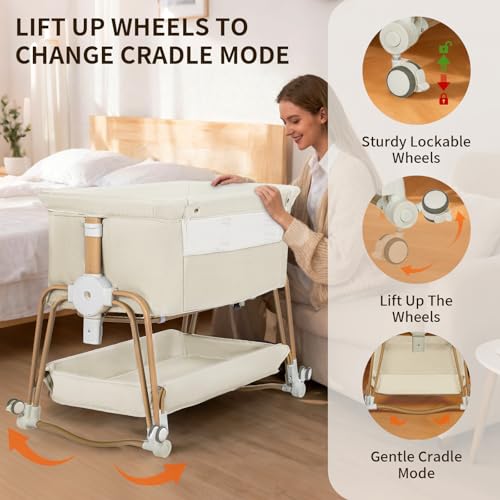 Suihuooo 4-in-1 Baby Bassinet with Mosquito Net - Cream White Portable Bedside Sleeper & Travel Cradle