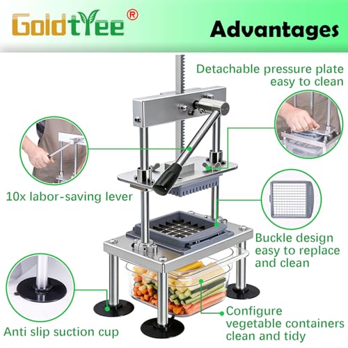 French Fry Cutter for Potatoes, Onions, Vegetables - Food Chopper with Stainless Steel Blades