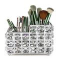 LUEXBOX Crystal Makeup Brush Holder, One-Piece Square Brush Organizer, Cosmetics Brush Storage Container for Table, Dresser, Bathroom, Bedroom Organization (Silver)