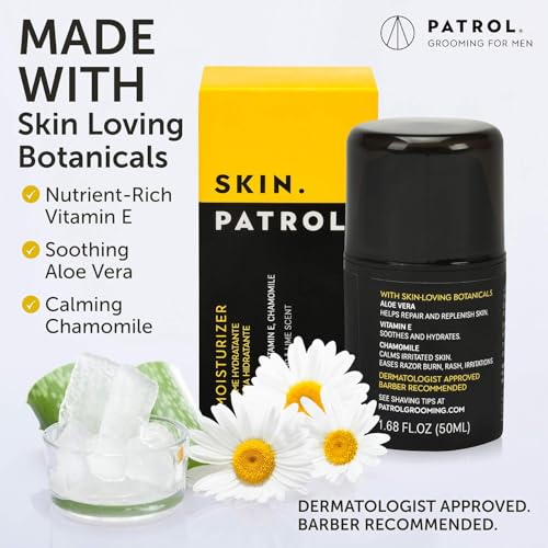 Bump Patrol Skin Patrol Everyday Face Moisturizer for Men - Natural Hydrating Daily Skin Care for Him with Aloe Vera, Vitamin E, Chamomile, Mens Face Lotion - 1.68 oz - Pack 4