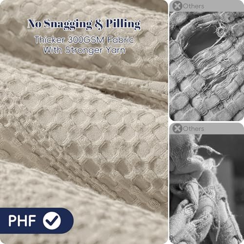 King Size Waffle Comforter Set with Pillow Shams - Natural Linen, Breathable & Lightweight Bedding for All Seasons