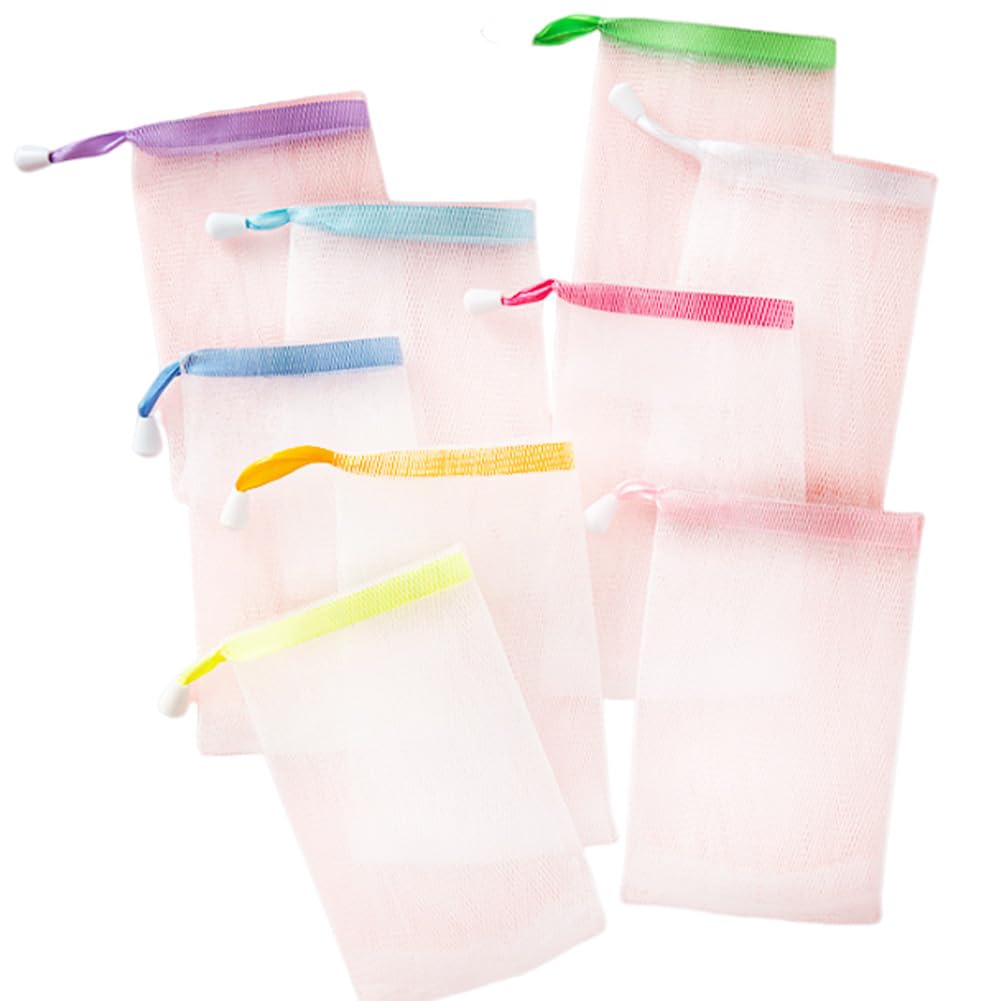LJJCSFF 20 Pcs Exfoliating Mesh Soap Pouch Drawstring Foam Bag Soap Saver Sack Soap Foaming Net for Face Washing Color Random
