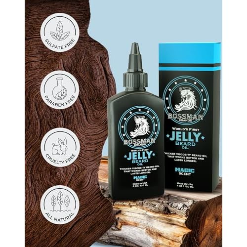 Bossman Jelly Beard Oil 4 oz + Mustache Wax for Men 1 oz Bundle | Natural, Organic, and Easy-to-Apply Styling Products ? Made in the USA