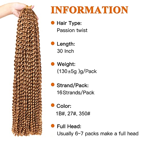 ZRQ 30 Inch Passion Twist Water Wave Crochet Hair 7 Packs of 16 Strands 27#