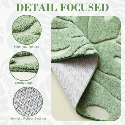 Sage Green Monstera Area Rug 6x9 High-Low Plush Washable Non-Slip Floor Covering