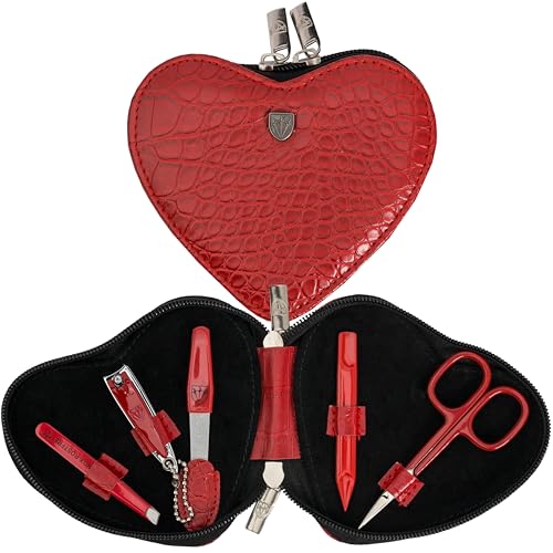Croco Red Manicure Pedicure Grooming Kit with Nail Scissors, Tweezers & Leather Case