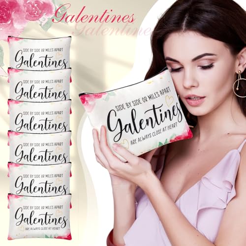 Reginary 6 Pcs Galentines Day Gifts Galentines Makeup Bag for Her Friend Appreciation Gifts Makeup Bag for Women Valentines Friends Female Sister