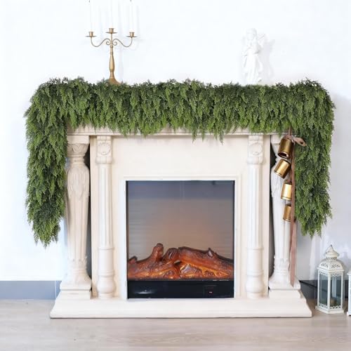 2 Pack 9FT Artificial Christmas Cedar Garlands for Fireplace Decoration - Lifelike Faux Greenery