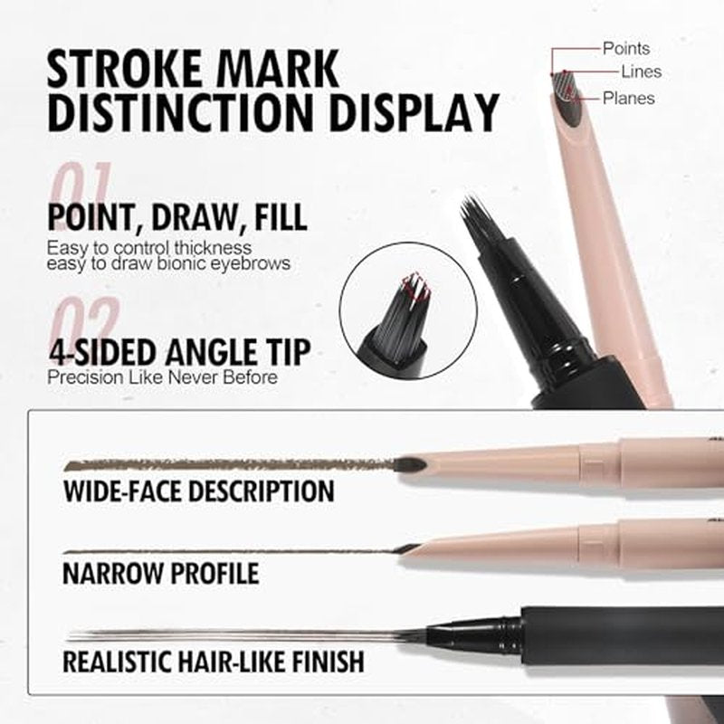 Anglicolor Eyebrow Pen, Angled Brow Brush, Microblading Eyebrow Pencils for Women, Natural Brow Pen, Eyebrow Brush To Hair-Like Strokes Long-Lasting, Waterproof, Smudge-Proof (02 Mocha Set)