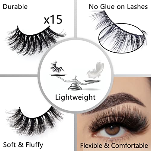 False Eyelashes Pack 3D Faux Mink Fluffy Volume Natural Look 5 Styles 30 Pairs - Reusable Handmade Cotton Band