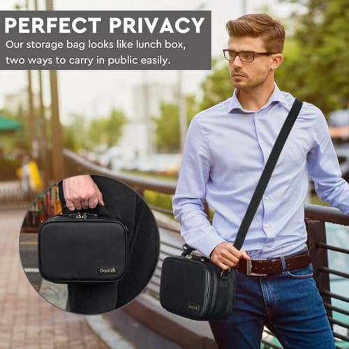 Black PU Leather Travel Organizer Bag with Lock - Medium Portable Storage Case