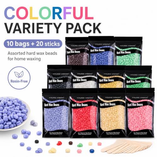 Hard Wax Beads for Hair Removal 2.2lbs, Painless Bikini & Body Waxing, Multi Color