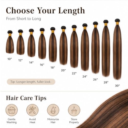 Brown P4/30 Ombre Human Hair Bundles - 12, 14, 16 Inch, Double Weft, Full & Silky