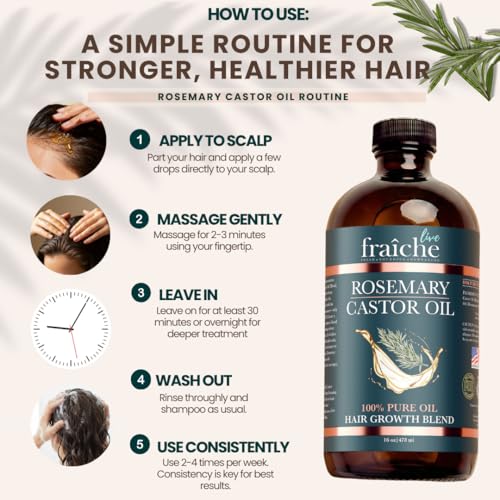 Rosemary Castor Oil for Hair Growth - Glass Bottle 16 Fl Oz - Live Fraiche