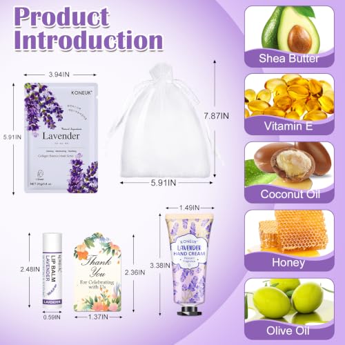 KONEUK 60 Pack Bulk Facial Mask, Lip Balm & Hand Cream Gift Sets for Parties & Weddings