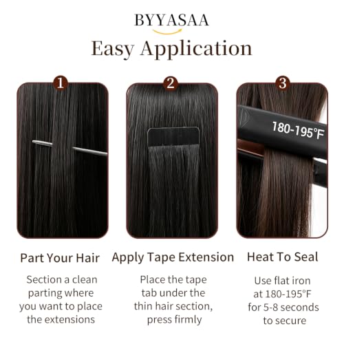 BYYASAA Natural Black Tape-In Human Hair Extensions 14 Inch 20 Pieces