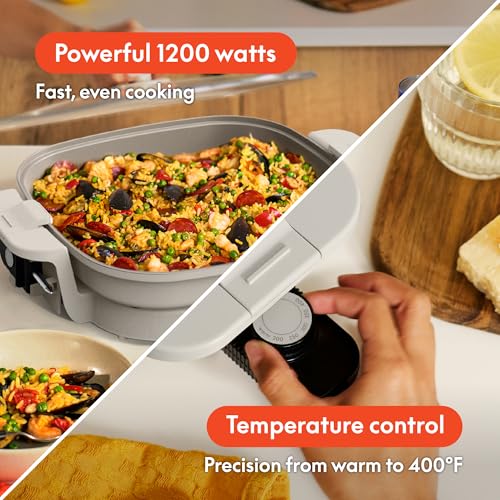 14x14 Inch Electric Skillet - Non-Toxic Ceramic Coating, Fits-Anywhere System