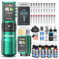 Wireless Tattoo Power Supply Kit with 2 Batteries & 8 Ink Colors - Green Variation