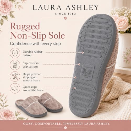 Laura Ashley Women's X-Large Stone Spa Slip-On Rugged Scuff Slippers with Cushioned Insole