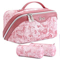 BOYATU Travel Makeup Bag for Women: Large Capacity Make up Bag with Compartments - Vegan Leather Cosmetic Bag set of 3 - Waterproof Toiletry Bag with Handle & Divider(E-4-Pink)