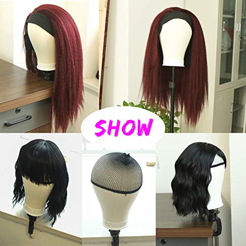White Leather Canvas Mannequin Wig Head 22 Inch Stand for Wig Styling & Making