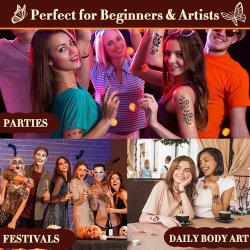 MuseLuxe 14P-10 Colors Temporary Tattoo Kit with 20 Stencils & Accessories
