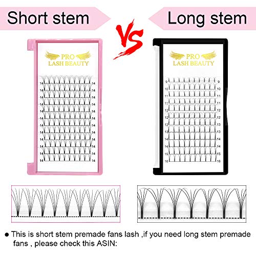 PRO LASHBEAUTY Premade Fans Eyelash Extensions 5D-D-0.10-12 Black PTB Vegan Volume Lash Extensions 9 to 20 mm Pair