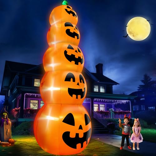 14 FT Inflatable Pumpkins Halloween Yard Decor - Stacked Pumpkin Tower with Lights