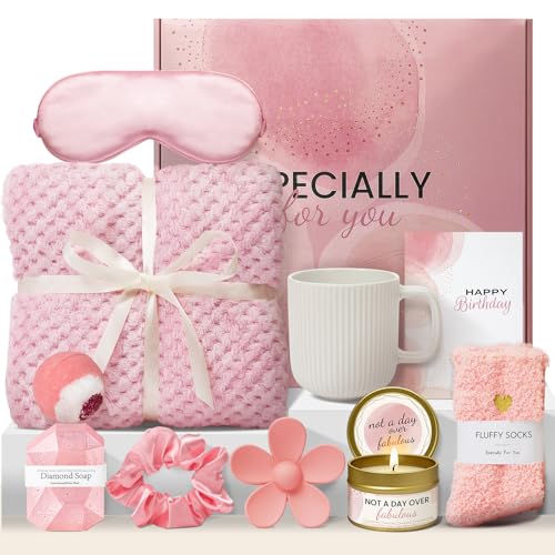 Pink Rose Birthday Gift Basket Set for Women - Spa & Self-Care Gifts