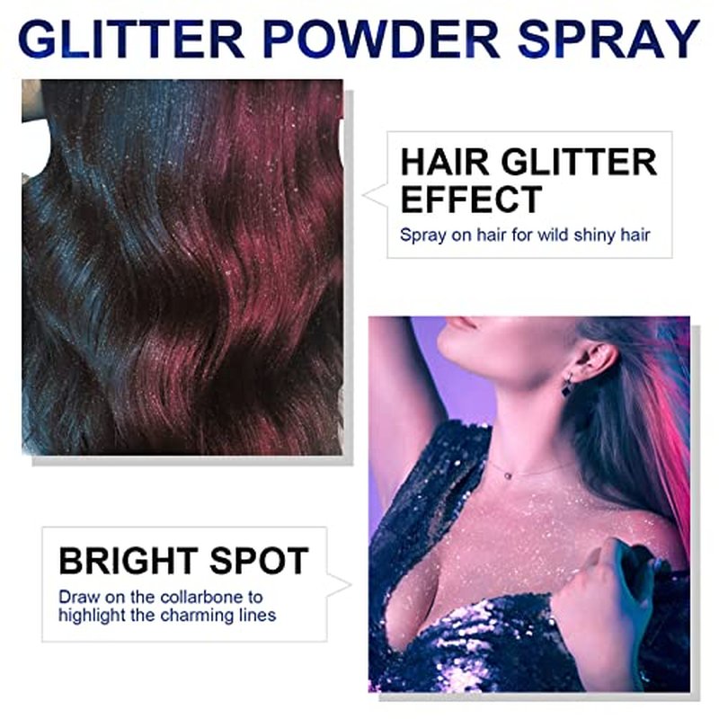 Body Glitter Spray, Perfect Body Shiny for Music Festival Rave Stage Makeup Hair and Face Shimmer Glitter Spray. 2.11 Oz