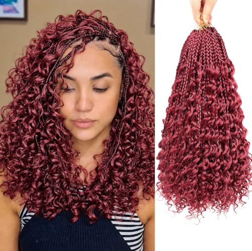 Goddess Box Braids Crochet Hair 14 Inch - Burgundy, Pack of 7