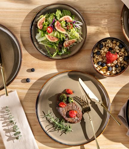 TheTerra 12-Piece Mocha Brown Ceramic Dinnerware Set for 4 - Handcrafted, Durable, Microwave & Oven Safe