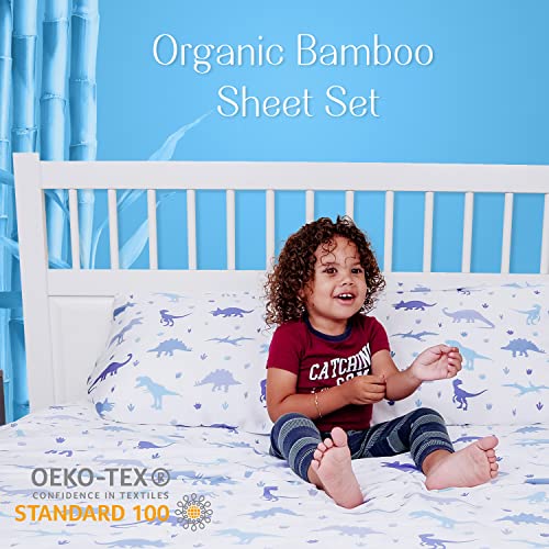 Kids Organic Viscose Bamboo Sheet Set - Dinosaur Full Size Bedding for Toddlers