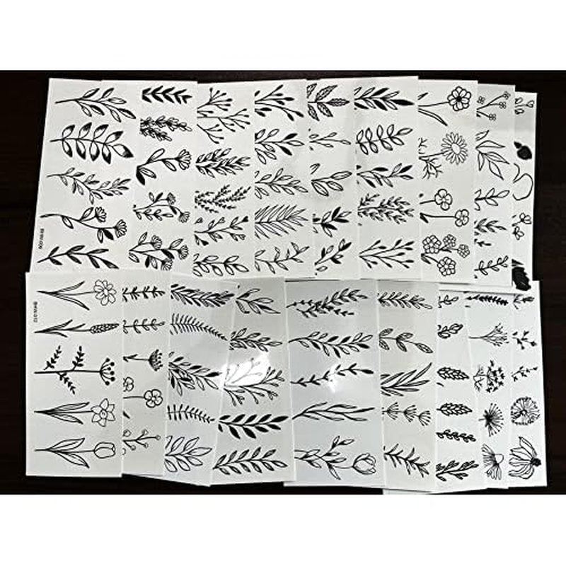 18 Sheets Realistic Temporary Tattoo, Tiny Branch Black Flower Temporary Tattoos for Women Girls Kids, Bouquet Small Tattoo Temporary Sticker Wild Plant Floral Fake Tattoos