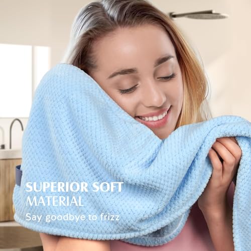 YFONG 3 Pack Microfiber Hair Towels for Long Hair - 400 GSM Thick & Absorbent, Includes Grey, Pink, Blue